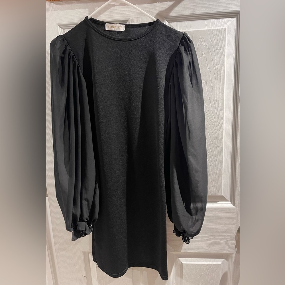 Black, mesh puffer sleeve dress